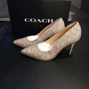 Coach, Beige , monogram Heels. Size 9